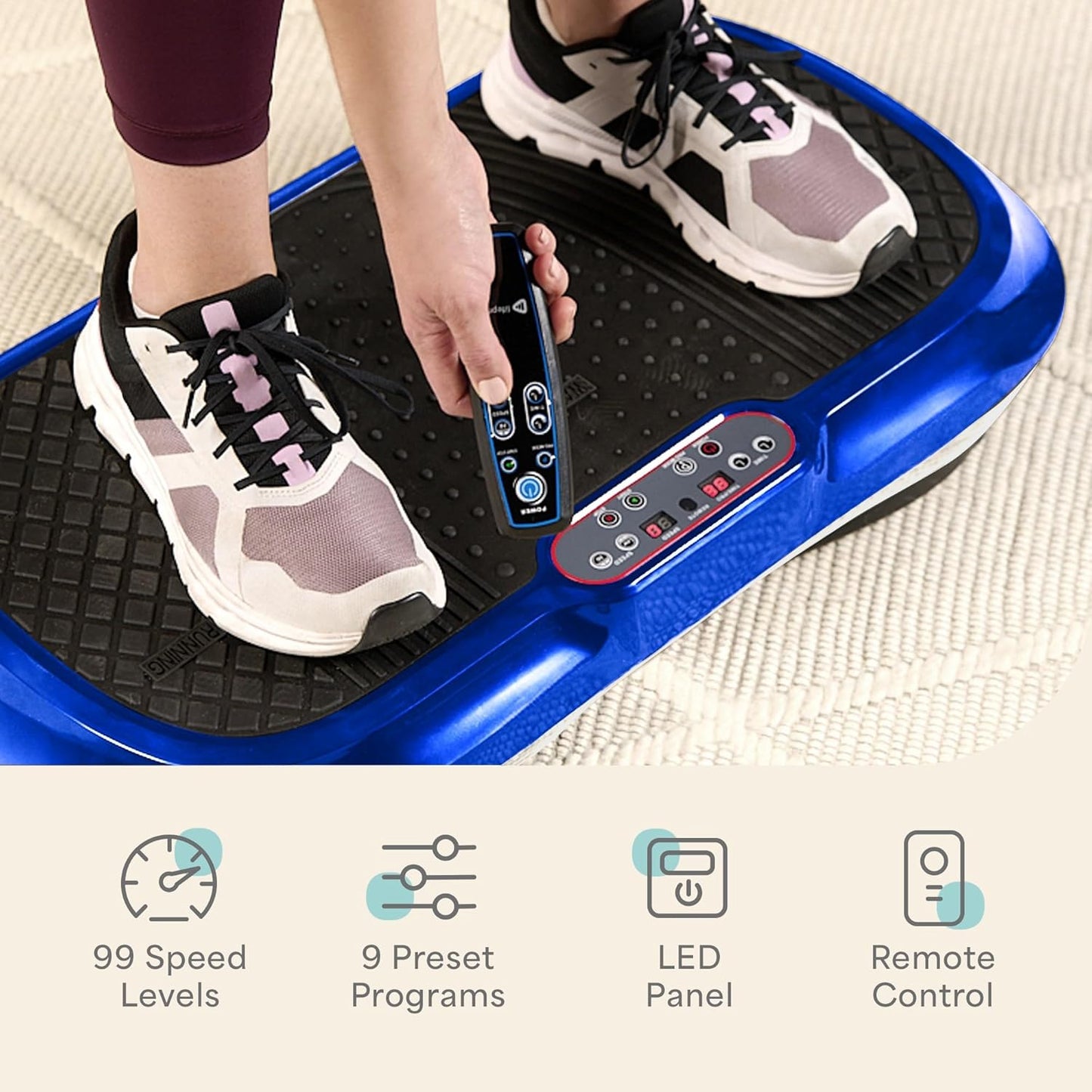 Vibration Plate Exercise Machine Silver- Whole Body Workout Vibration Fitness Platform W/ Loop Bands - Home Training Equipment - Remote, Balance Straps, Videos & Manual